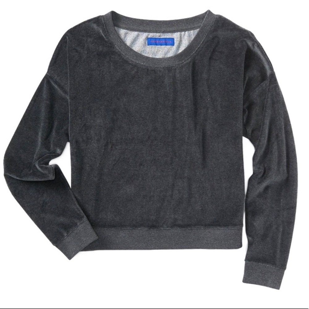 Aeropostale velour crop sweatshirt hot charcoal grey large L style 1588 NWT